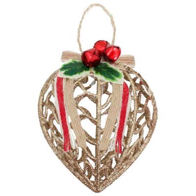 Conjunto 6 Peças Decoração Enfeite Bola Coração árvore Natal Dourada Glitter Natalina 11,5cm