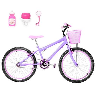Bicicleta Aro 24 Aero + Kit Passeio Cor Lilás E Rosa