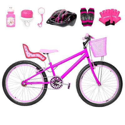 Bicicleta Feminina Aro 24 Aero + Kit Premium Cor Pink E Rosa