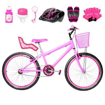 Bicicleta Feminina Aro 24 Aero + Kit Premium Cor Rosa E Pink