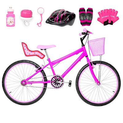 Bicicleta Aro 24 Alumínio Colorido + Kit Premium Pink E Rosa