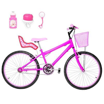 Bicicleta Aro 24 Alumínio + Kit Passeio Pink E Rosa
