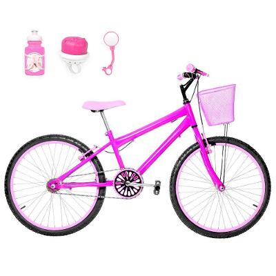 Bicicleta Aro 24 Alumínio Colorido + Kit Passeio Pink E Rosa