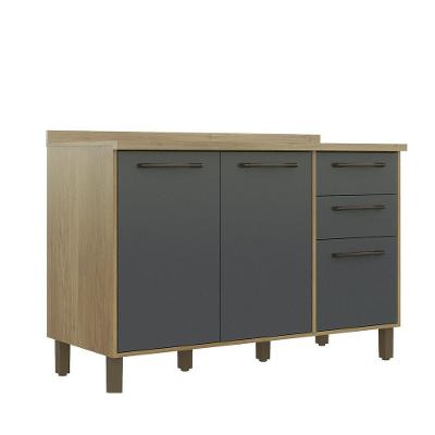 Balcão Cozinha 120Cm 3 Portas 2 Gavetas Cinamono/Grafit