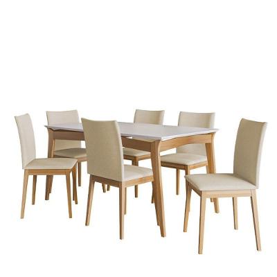 Conjunto De Mesa De Jantar Rubi 180x90cm Com 6 Cadeiras Rubi Imbuia/branco Off/areia