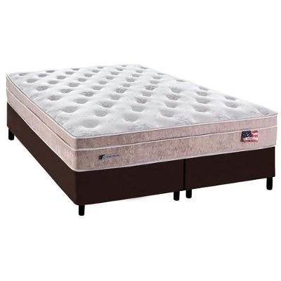 Cama Box Queen: Colchão Molas MasterPocket Ensacadas Plumatex   Miami + Base CRC Courano Marrom(158x198)