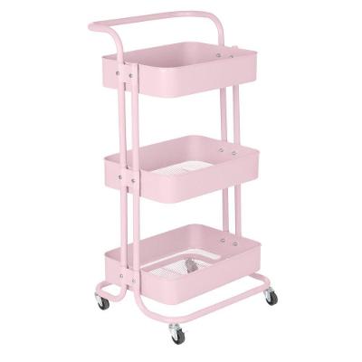 Carrinho Organizador Berlim Cozinha Escritório Quarto 3 Prateleiras Rosa Antigo