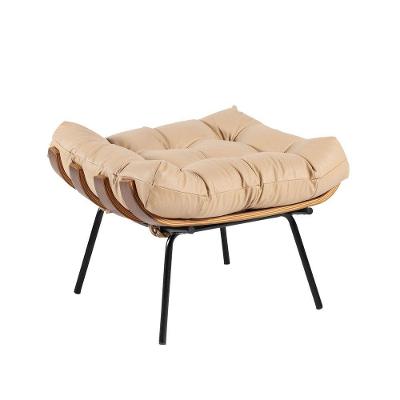 Puff Decorativo Sala de Estar Costela Couro Bege Gran Belo