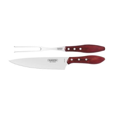 Jogo Trinchante Para Churrasco Tramontina Em Aço Inox Com Cabo Vermelho Polywood 2 Peças Tramontina