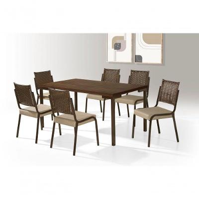 Mesa + 6cadeiras Tubo Chocolate Inovare Tampo Mdp 1,60x0,90