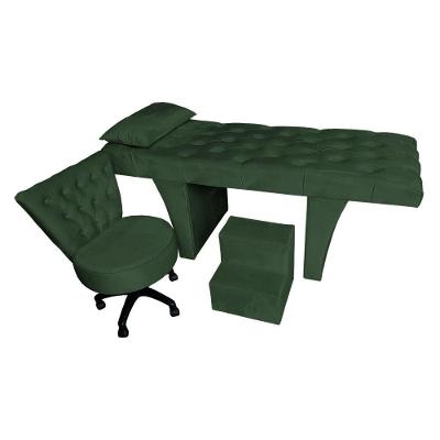Kit Maca Reta Capitonê 0,80m Sophia Com Mocho Base Giratória E Escada Veludo - Pallazio Cor Verde