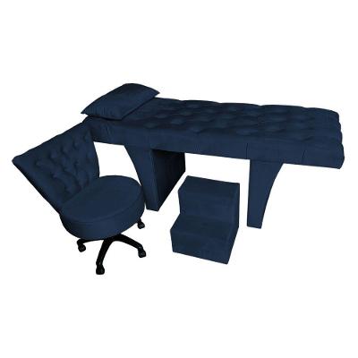 Kit Maca Reta Capitonê 0,80m Sophia Com Mocho Base Giratória E Escada Veludo - Pallazio Cor Azul Marinho
