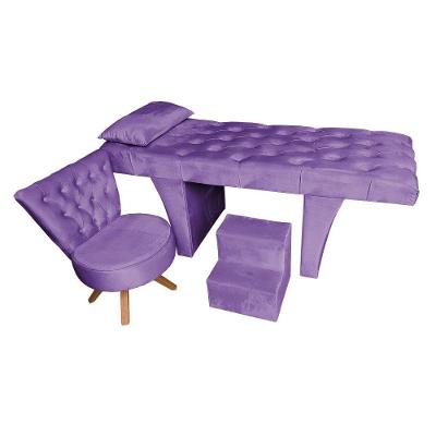 Kit Maca Reta Capitonê 0,60m Sophia Com Mocho Base Madeira E Escada Veludo - Pallazio Cor Roxo