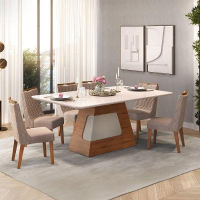 Conjunto De Mesa Dala 180x90cm Com 6 Cadeiras Bia Dj Móveis Freijó-off White-bege