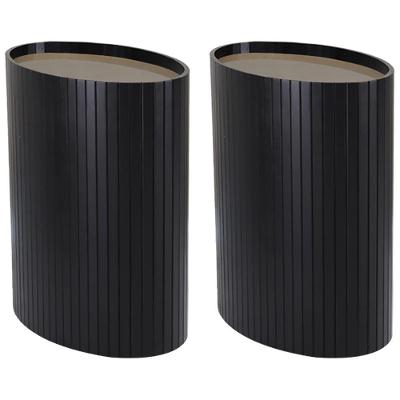 Kit 2 Mesa Apoio Lateral Oval Tampo Vidro Glow Madeira Ebano Preto Nacc Ebano Preto
