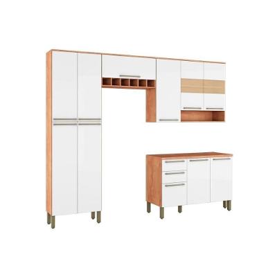 Kit De Cozinha Completa 4 Peças Nápoli Prime (2 Armários 1 Balcão 1 Paneleiro) Castanho/brancoRonipa