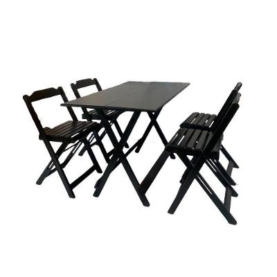 Conjunto Mesa Dobrável Madeira 120x70cm Com 4 Cadeiras Preto