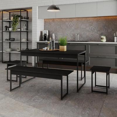 Mesa De Jantar Tub C-02 Bancos E 02 Banquetas Preto ônix - Est.preta Preto ônix - Est.preta