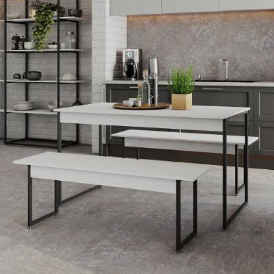 Mesa De Jantar Tub C-02 Bancos Branco Chess - Est.preta Branco Chess - Est.preta