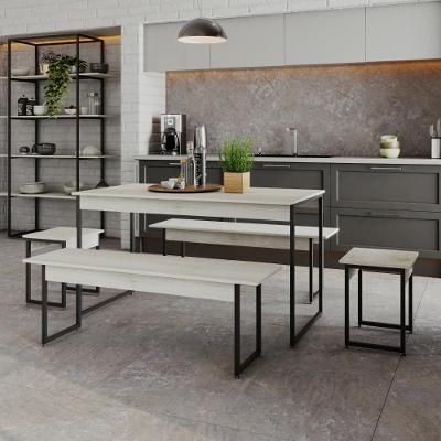 Mesa De Jantar Tub C-02 Bancos E 02 Banquetas Snow - Est.preta Snow - Est.preta