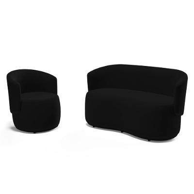 Kit Poltrona E Namoradeira Aisha Orgânica Suede Preto