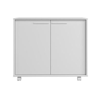 Balcão Em Mdp Com 2 Portas 2 Prateleiras E 4 Pés Com Rodízios Brv Móveis Branco