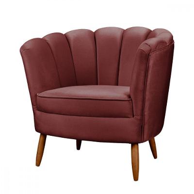 Poltrona Decorativa Ariel Com Pés De Madeira Veludo Speciale Home Vinho
