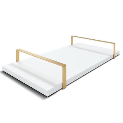 Bandeja Decorativa 25x50cm Borda Infinita Branca Com Alça Cobre
