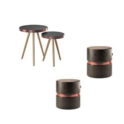 Kit 2 Mesas Auxiliares Lisboa + 2 Puffes Miami Preto Adz
