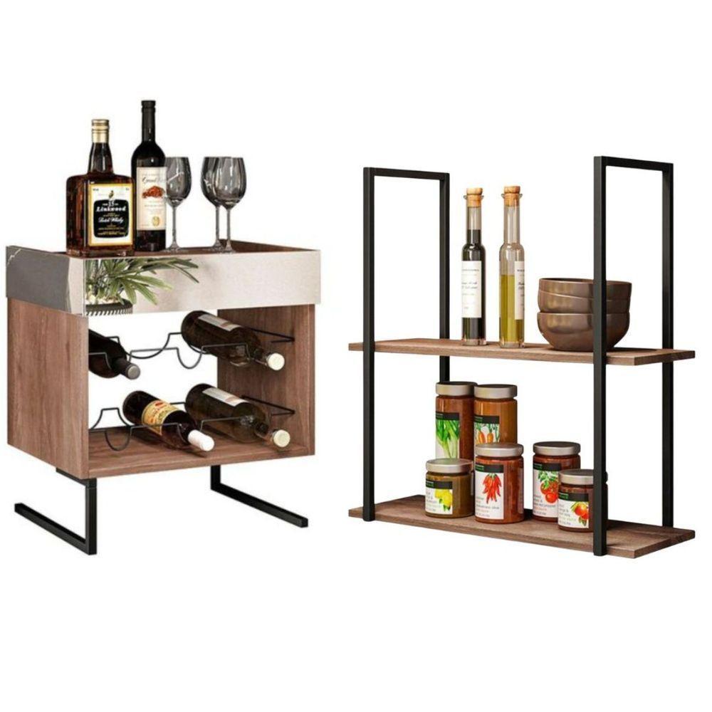 Kit Adega Com Espelho E Prateleira Aurora Demolição Preto - 3