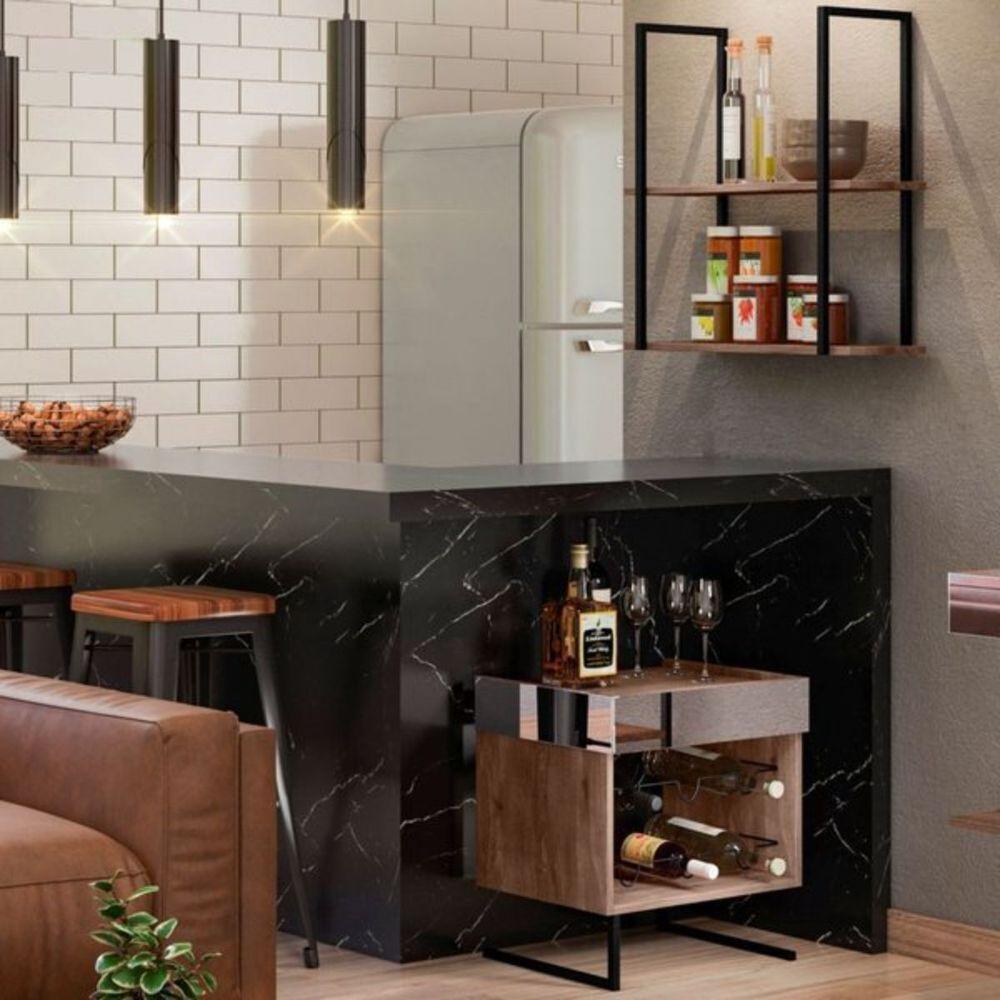 Kit Adega Com Espelho E Prateleira Aurora Demolição Preto - 10