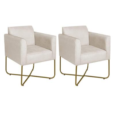 Kit 02 Poltronas Decorativas Andréia Base X Dourada Linho Cor Bege
