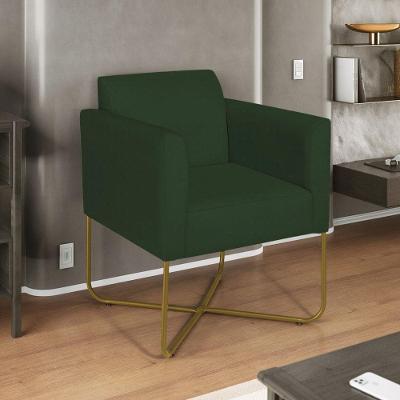 Poltrona Decorativa Andréia Base X Dourada Linho Cor Verde