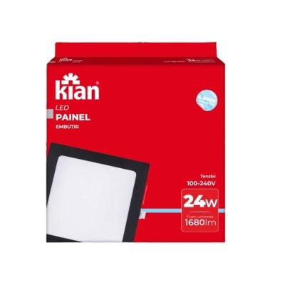 Kit 4 Painéis Embutir 24w Quadrado Cor Preto Branco Frio