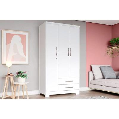 Guarda Roupa Solteiro 3 Portas e 2 Gavetas Açaí DA133 c/ Pés Branco - Henn