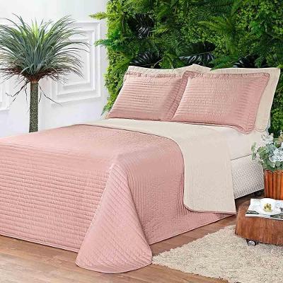 Kit Cobre Leito Colcha Celeste King 03 Peças Dupla Face Micropercal 200 Fios Prático Liso - Rose