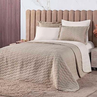 Kit Cobre Leito Colcha Jade Queen 03 Peças Dupla Face Micropercal 200 Fios Matelado Clean - Cáqui