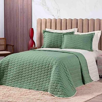 Kit Cobre Leito Colcha Jade King 03 Peças Dupla Face Micropercal 200 Fios Matelado Clean - Verde