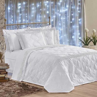 Kit Cobre Leito Colcha Serene King 7 Peças Micropercal 200 Fios Guipir Bordado Suave - Branco