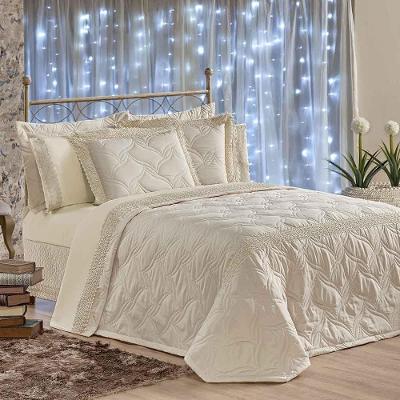 Kit Cobre Leito Colcha Serene King 7 Peças Micropercal 200 Fios Guipir Bordado Suave - Bege