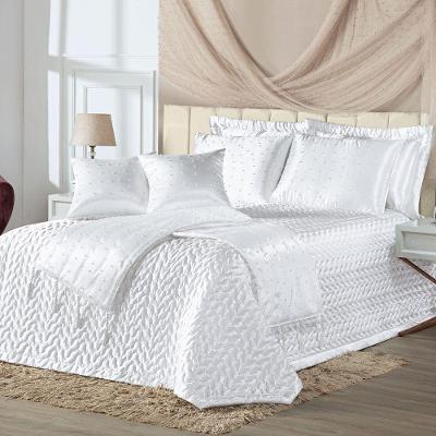 Kit Cobre Leito Colcha Vivian King 10 Peças Cetim Amassado Premium Xale Tule Pérolas - Branco