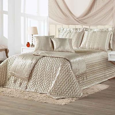 Kit Cobre Leito Colcha Vivian King 10 Peças Cetim Amassado Premium Xale Tule Pérolas - Bronze