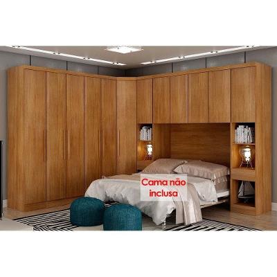 Quarto Modulado Rizon  7 Peças (1 Armário Ponte + 1 Closet + 3 Guarda Roupas + 2 Complementos) QC211 Cumaru