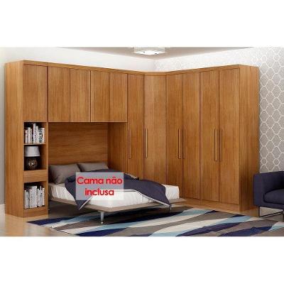 Quarto Modulado Rizon  6 Peças (1 Armário Ponte + 1 Closet + 3 Guarda Roupas + 1 Complemento) QC213 Cumaru