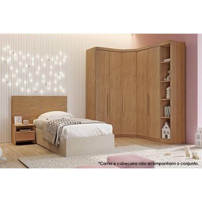 Quarto Modulado Rizon  6 Peças (1 Closet + 2 Guarda Roupas + 1 Complemento) QC209 Cumaru