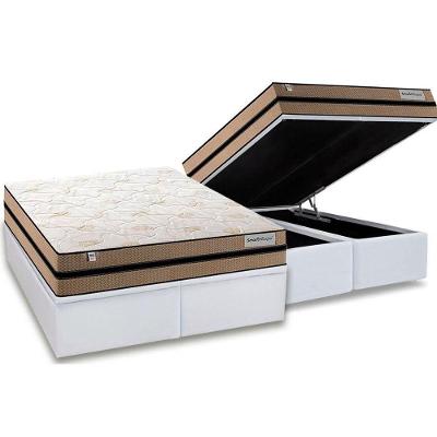 Cama Box Baú Queen: Colchão Molas Ensacadas Plumatex Masterpocket Smart Milano + Base White(158X198)