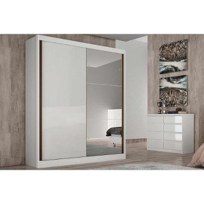 Guarda Roupa Solteiro 2 Portas de correr 3 Gavetas c/Espelho Thor Plus Branco - Novo Horizonte