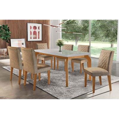 Sala de Jantar Completa Londrina Tampo Madeirado c/ Vidro 180cm + 6 Cadeiras Jade Imbuia/Chocolate Capuccino - Rufato