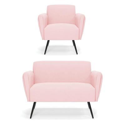Sofá Namoradeira Com Poltrona Pés Palito De Ferro Bruna Suede - D'rossi Cor Rosa Bebê