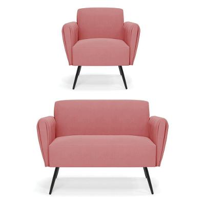Sofá Namoradeira Com Poltrona Pés Palito De Ferro Bruna Suede - D'rossi Cor Rose